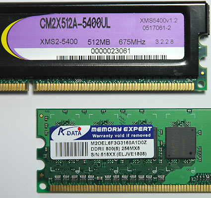 photo of high-speed DDR2 DIMMs