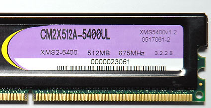 photo of label on Corsair DIMM