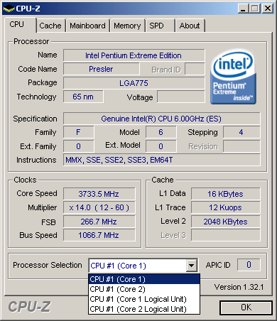 The 1.32.1 version of CPU-Z is able to detect whether a processor core is a physical or a virtual unit, which Intel''s Hyperthreading feature makes possible.