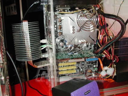 The GPU cooler product is based on a heat pipe design that conducts the heat to an exchanger that needs to be placed outside the system.